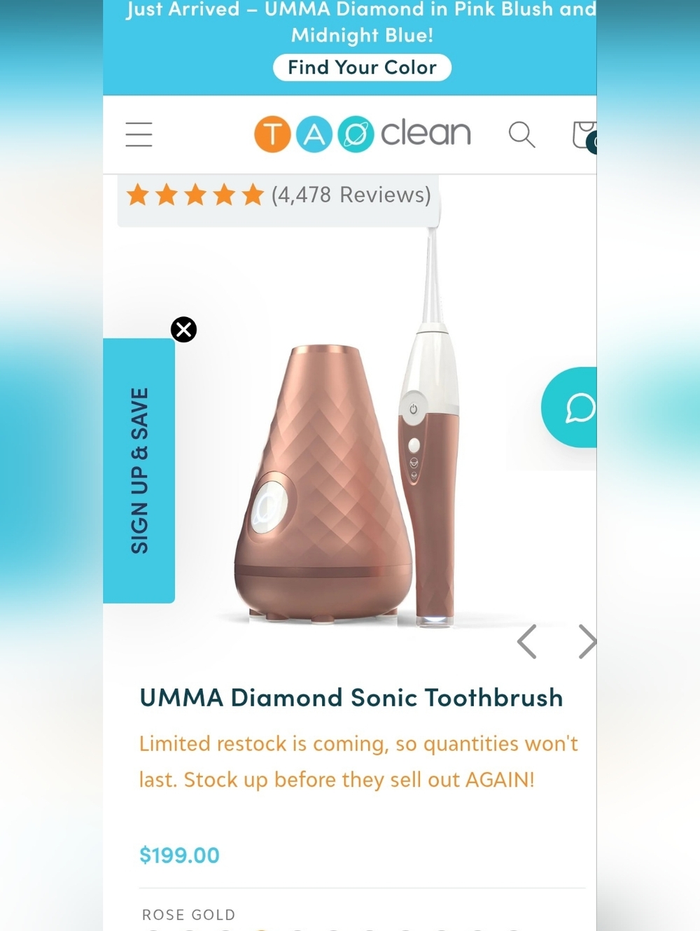 Umma Diamond Rose Gold Sonic Toothbrush Set Gift